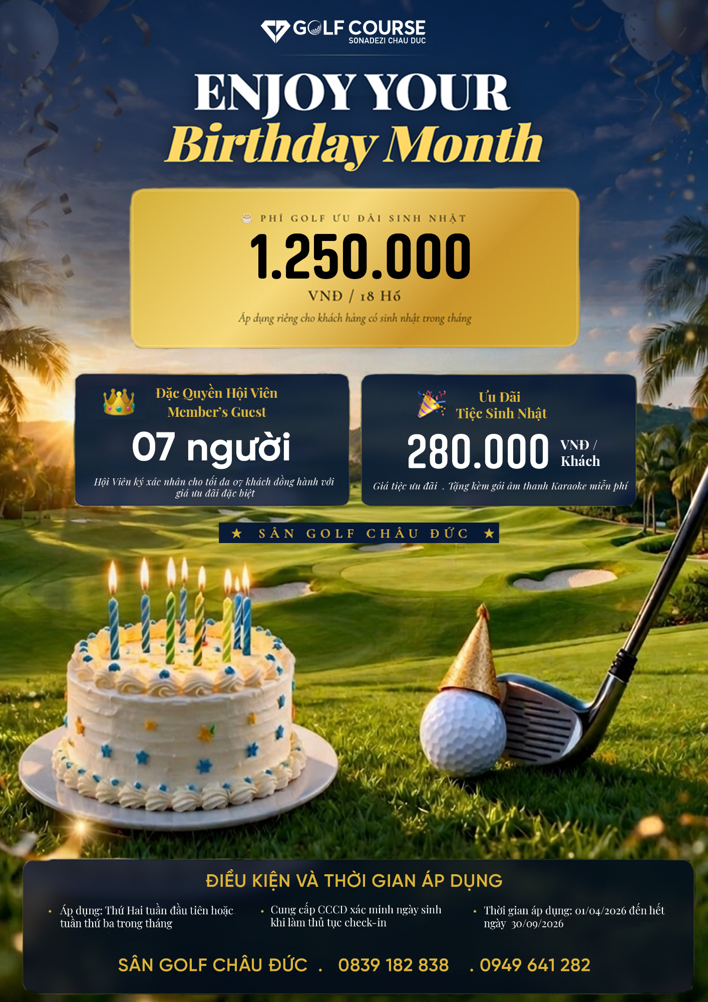 THÁNG SINH NHẬT VÀNG - TẬN HƯỞNG ĐẶC QUYỀN TẠI SÂN GOLF CHÂU ĐỨC