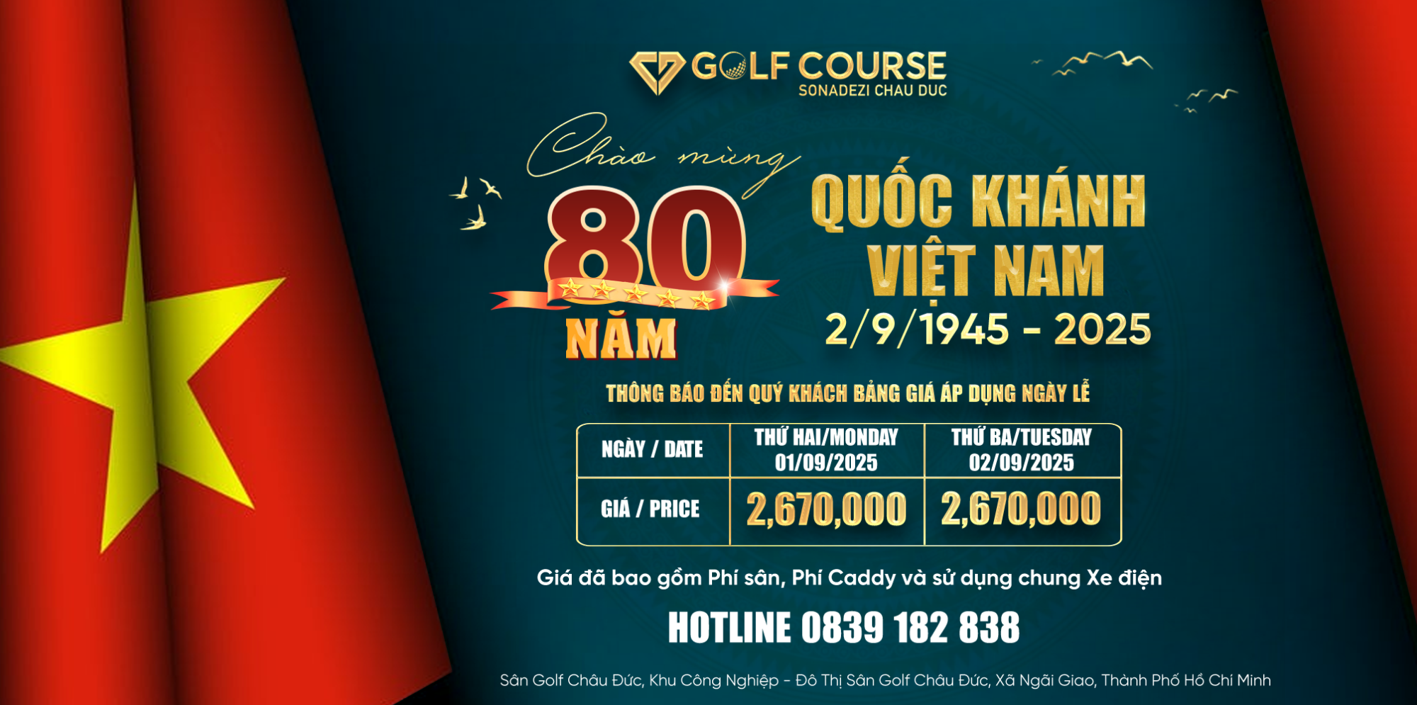 THÔNG BÁO BẢNG GIÁ NGÀY LỄ QUỐC KHÁNH 2-9