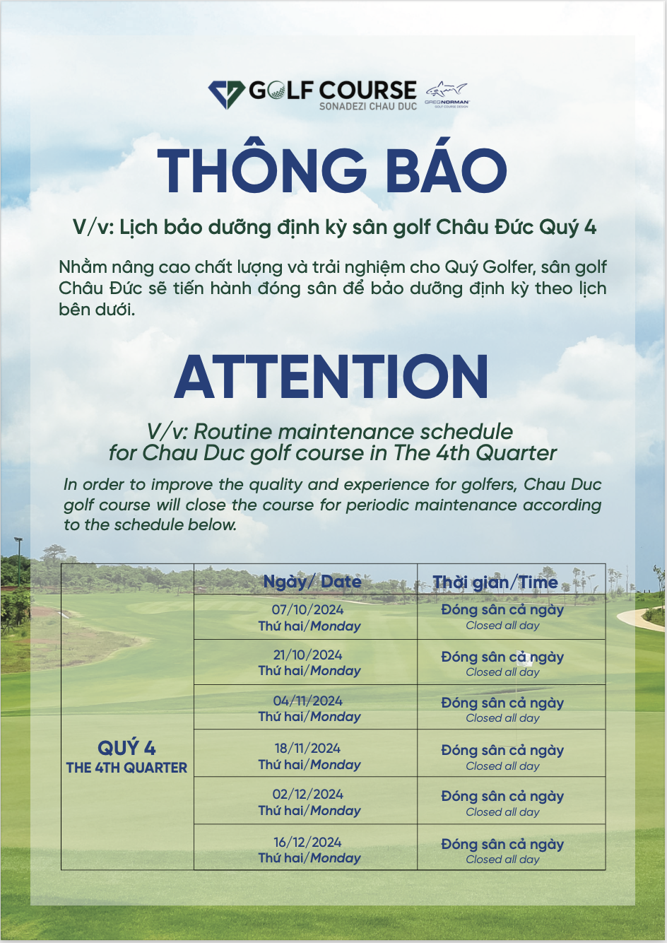 THÔNG BÁO ĐẢM BẢO AN TOÀN CHO KHÁCH HÀNG TẠI SÂN GOLF CHÂU ĐỨC TRONG MÙA MƯA BÃO - 27