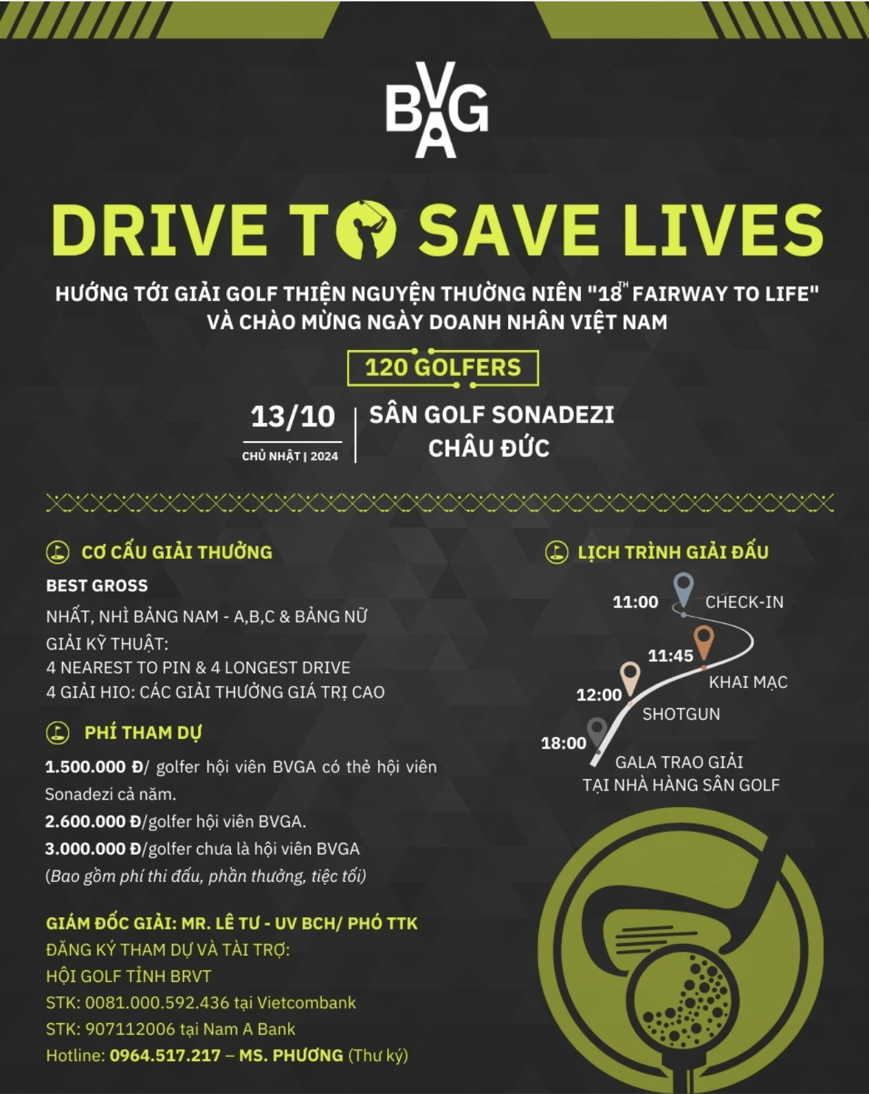 DRIVE TO SAVE LIVES - Giải Golf Thiện Nguyện "18th Fairway to Life" 2024